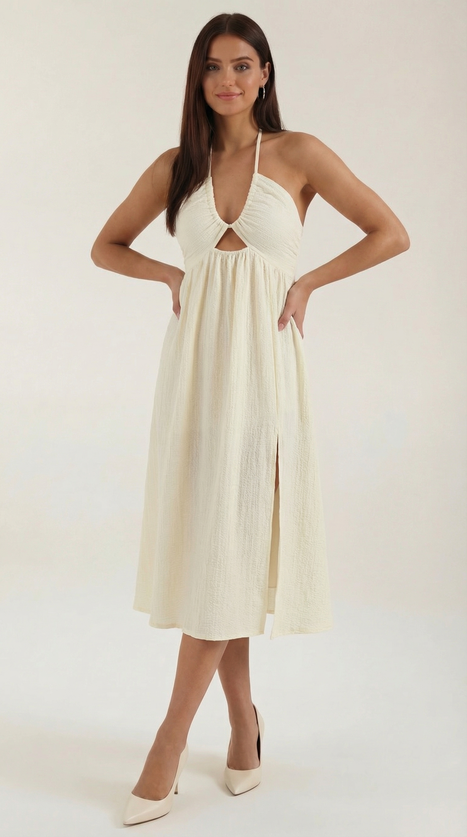 lightweight midi summer dresses Light Blue Midi Summer Dress with Strappy Open Back Light Blue / Large