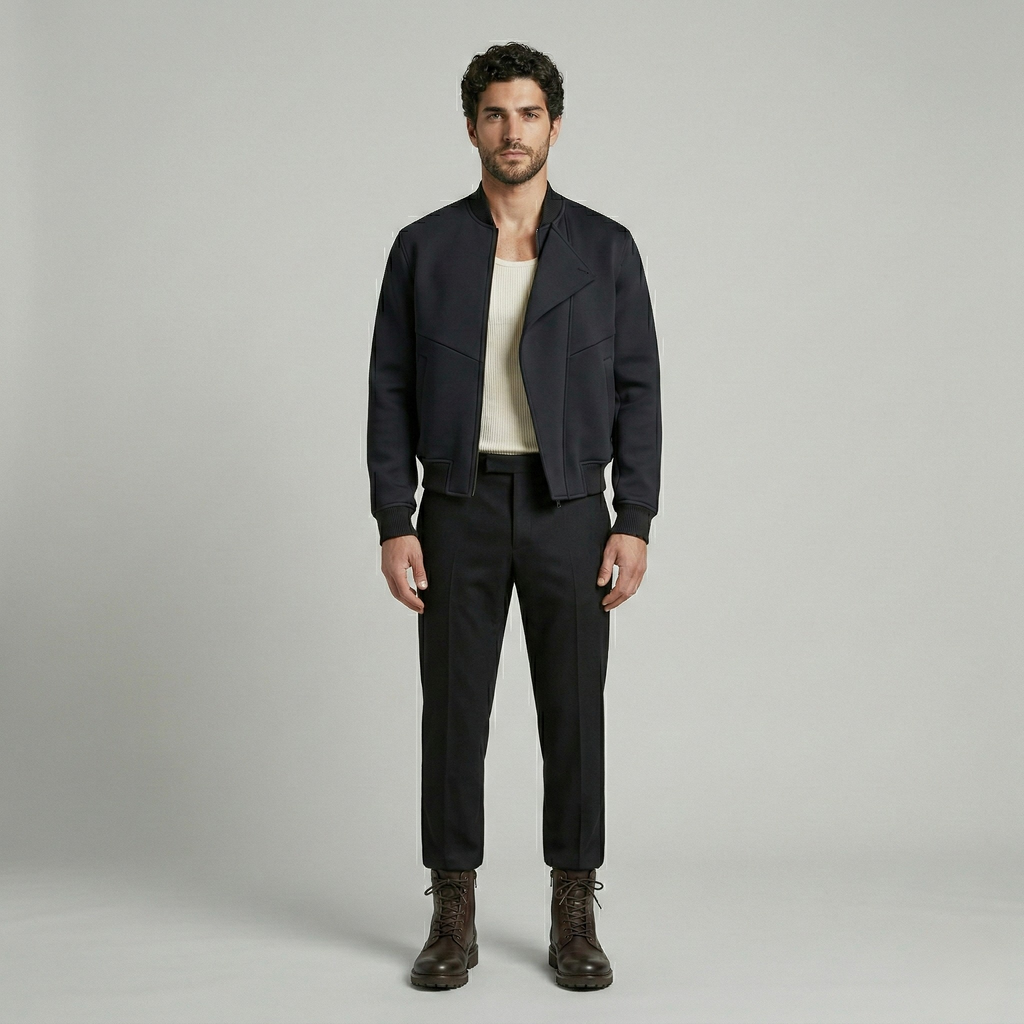 Minimalist Structured Black Bomber Jacket