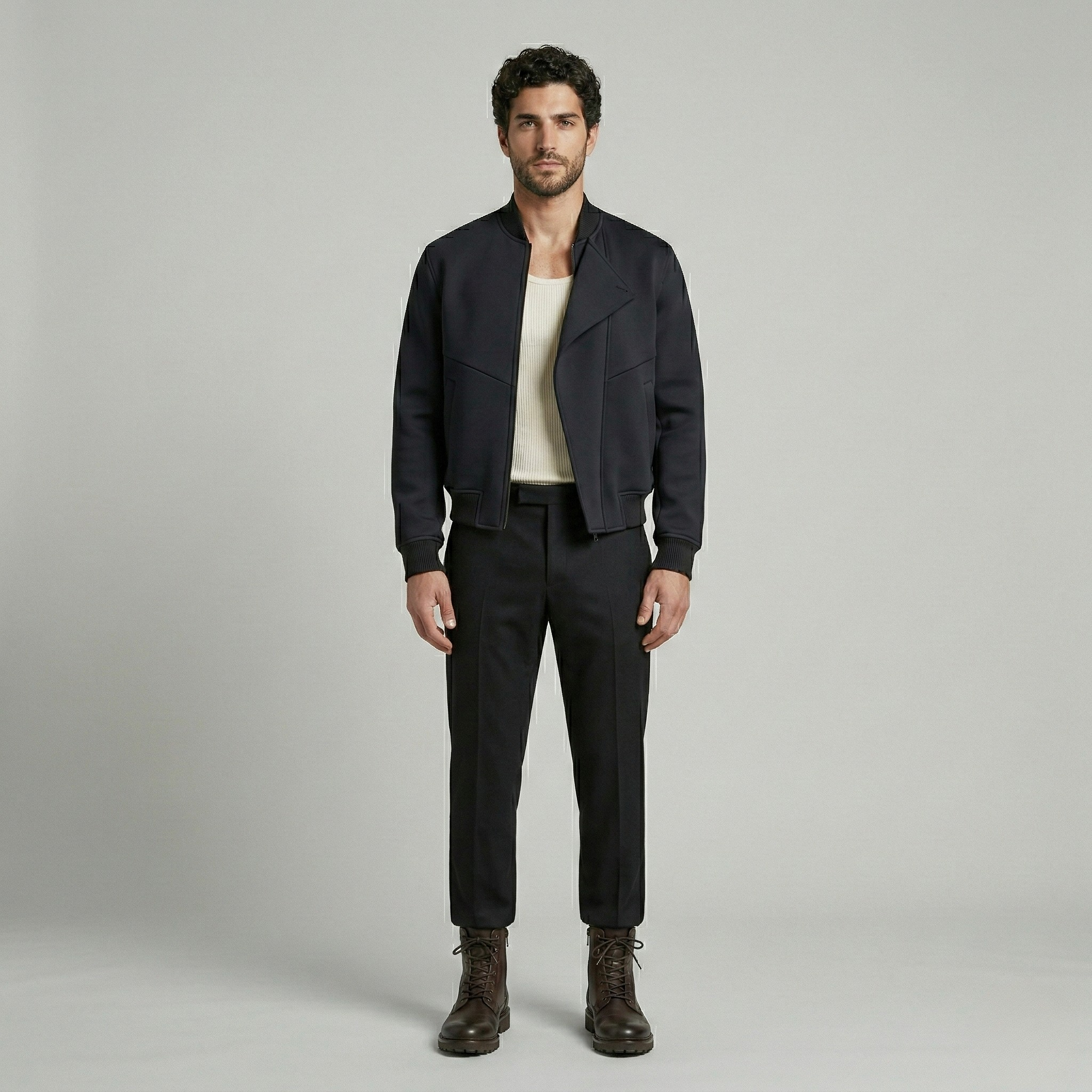 Minimalist Structured Black Bomber Jacket