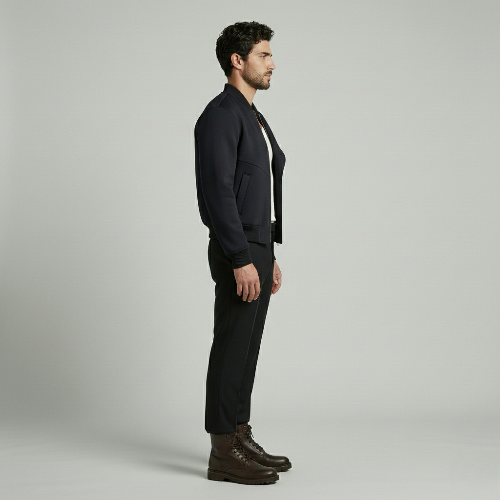 Minimalist Structured Black Bomber Jacket