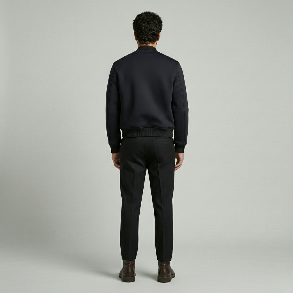 Minimalist Structured Black Bomber Jacket