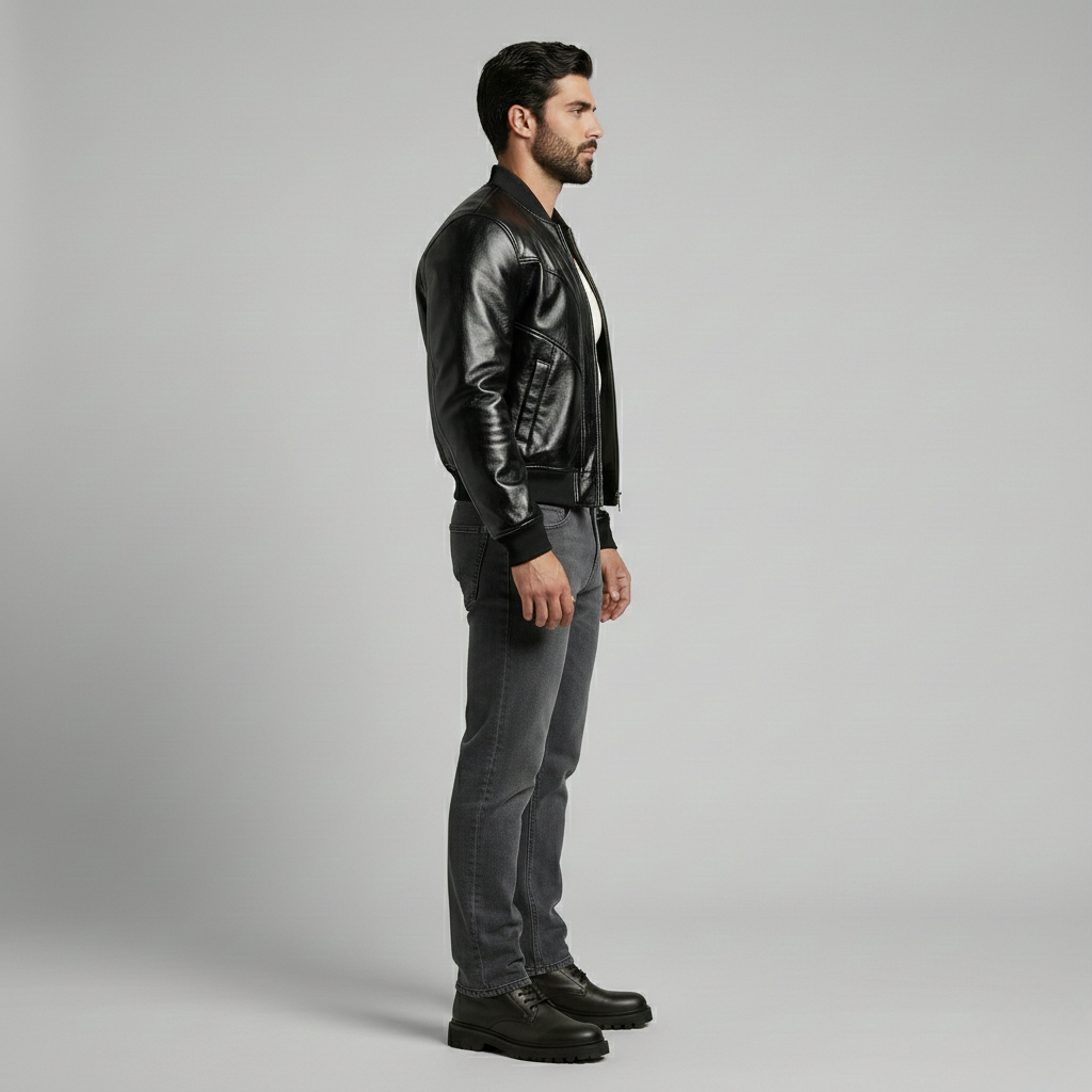 High-Gloss Black Luxe Bomber Jacket