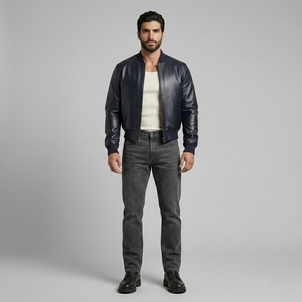 High-Gloss Black Luxe Bomber Jacket