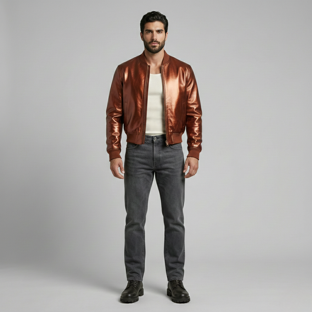 High-Gloss Black Luxe Bomber Jacket