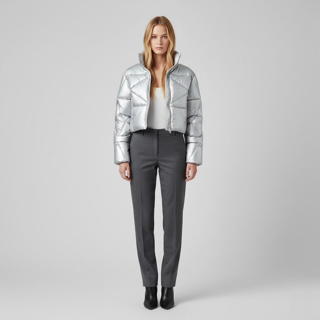 Metallic Cropped Puffer Jacket