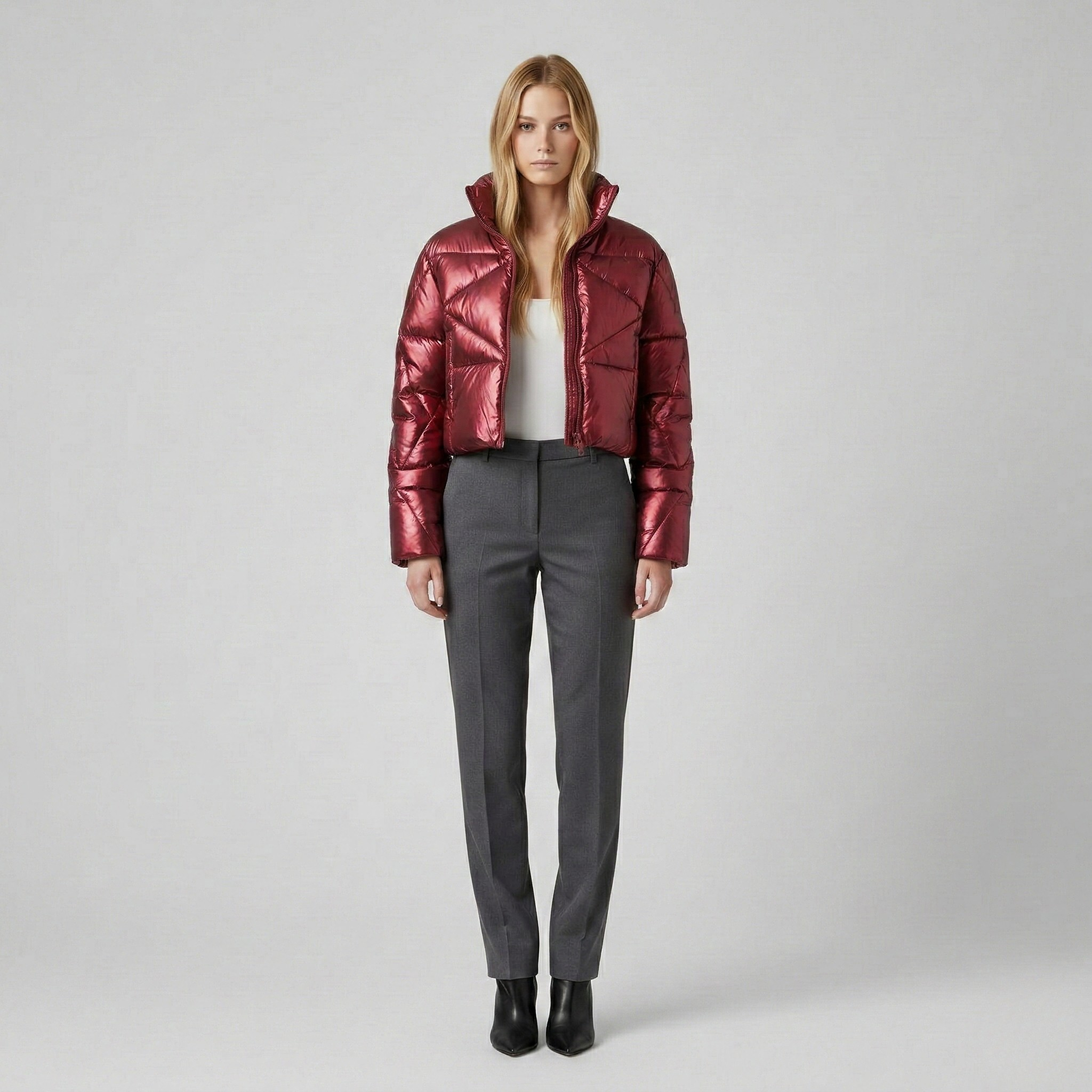 Metallic Cropped Puffer Jacket