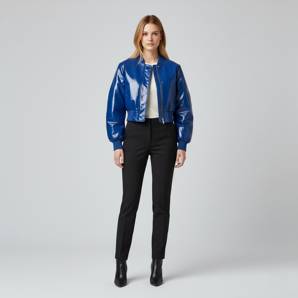 High-Gloss Cropped Bomber Jacket