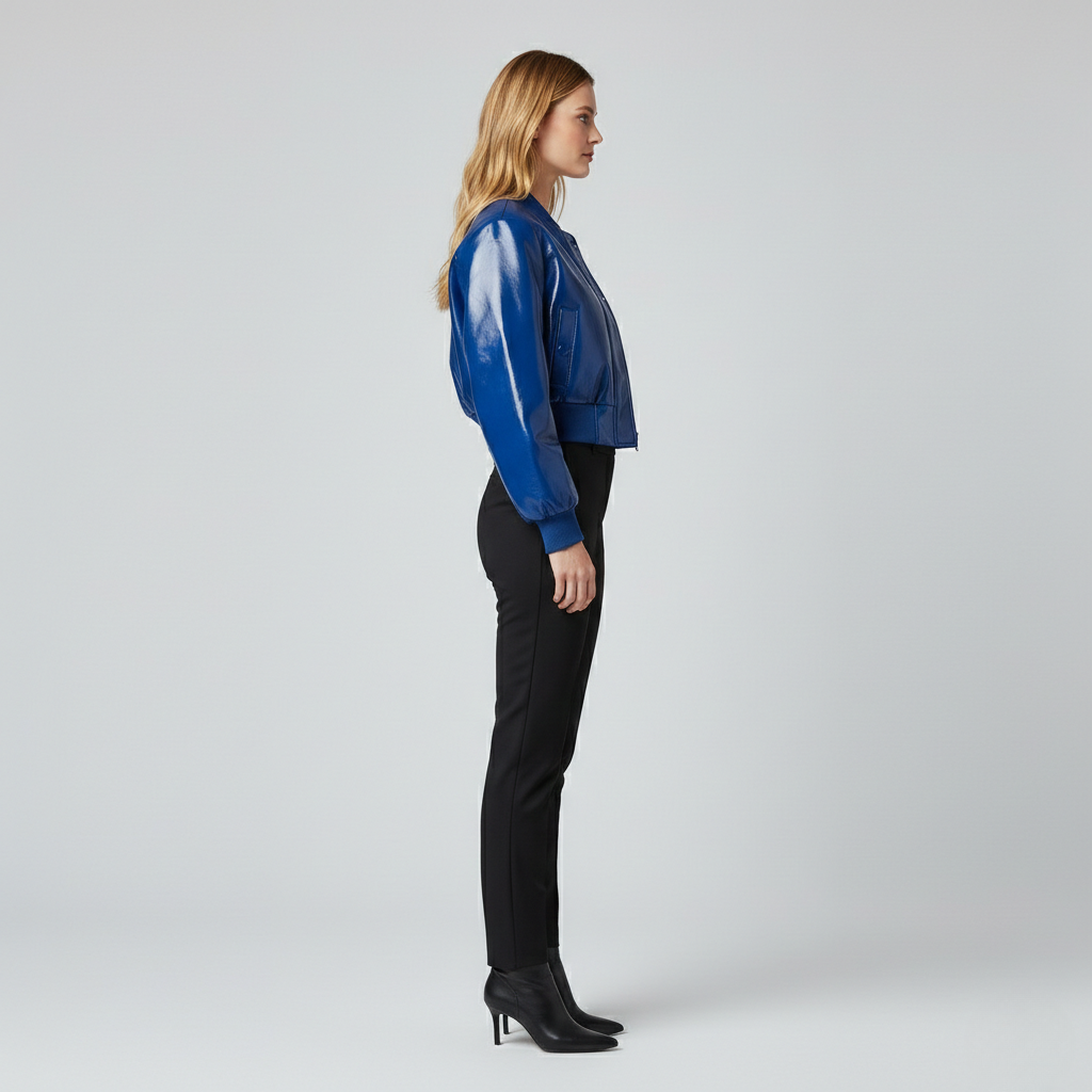 High-Gloss Cropped Bomber Jacket