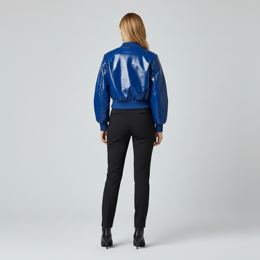 High-Gloss Cropped Bomber Jacket