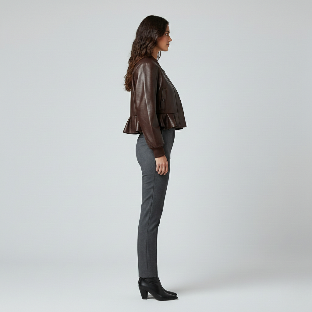 Peplum Hem Cropped Leather Jacket