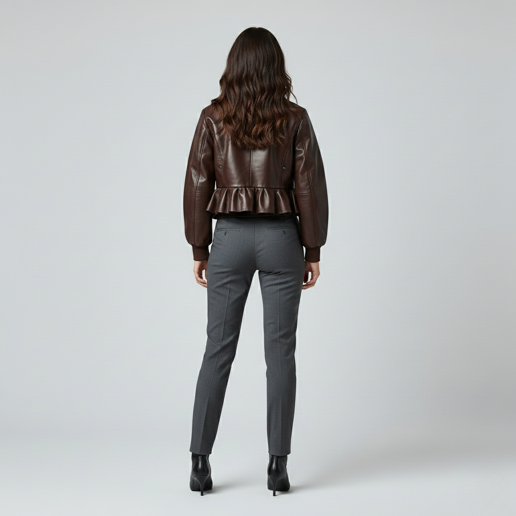Peplum Hem Cropped Leather Jacket