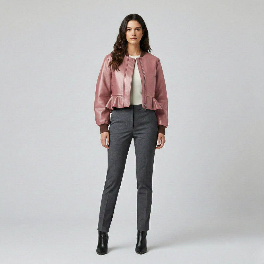 Peplum Hem Cropped Leather Jacket