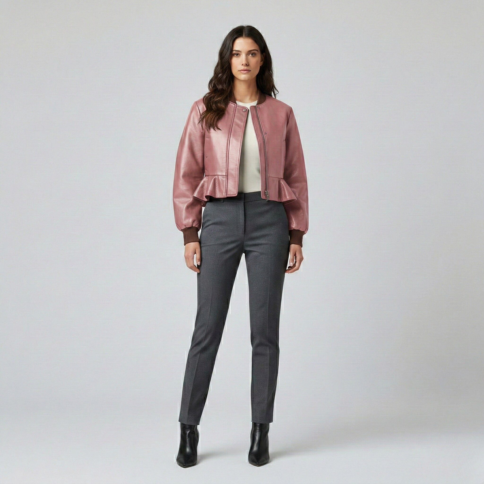 Peplum Hem Cropped Leather Jacket