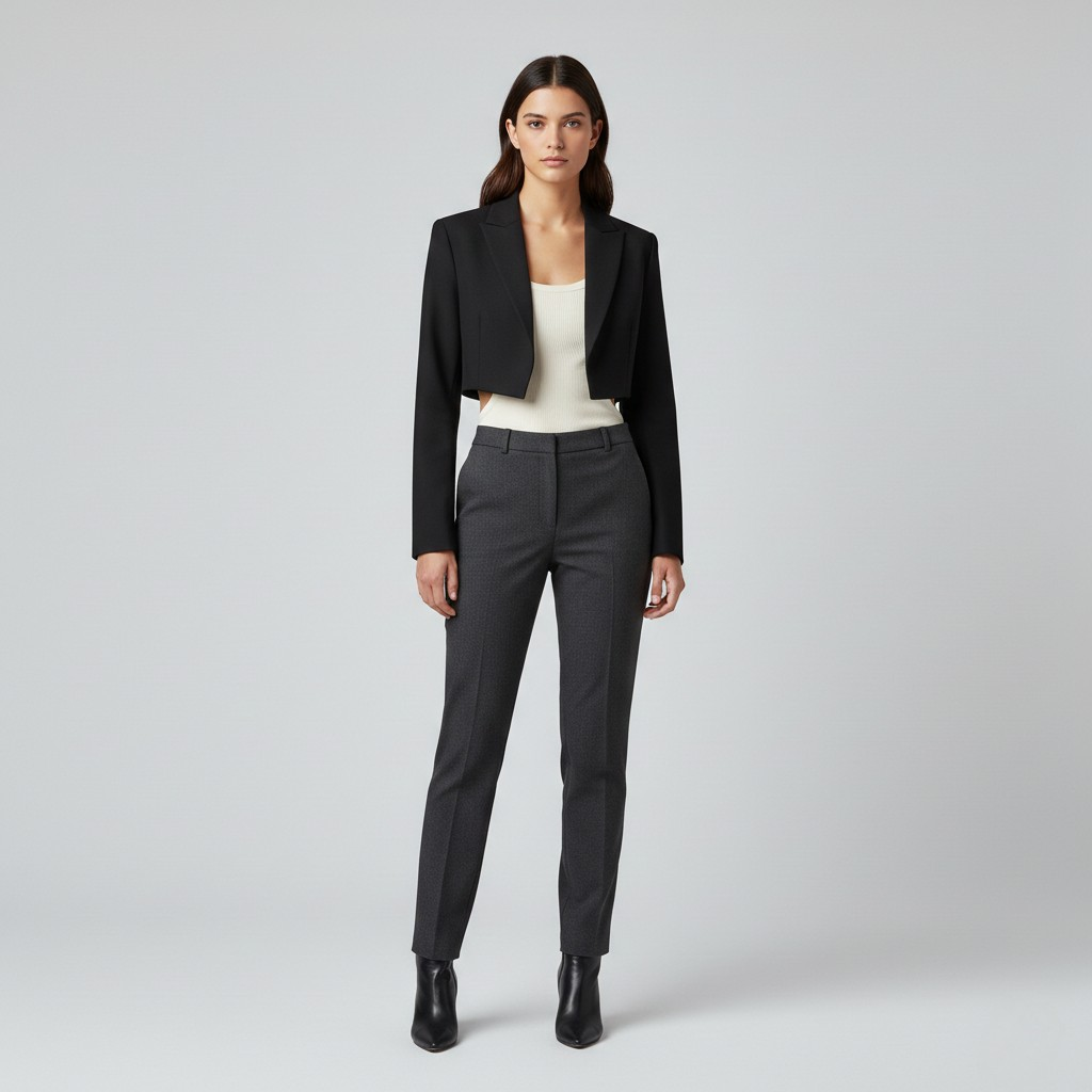 Tailored Cropped Open-Front Blazer