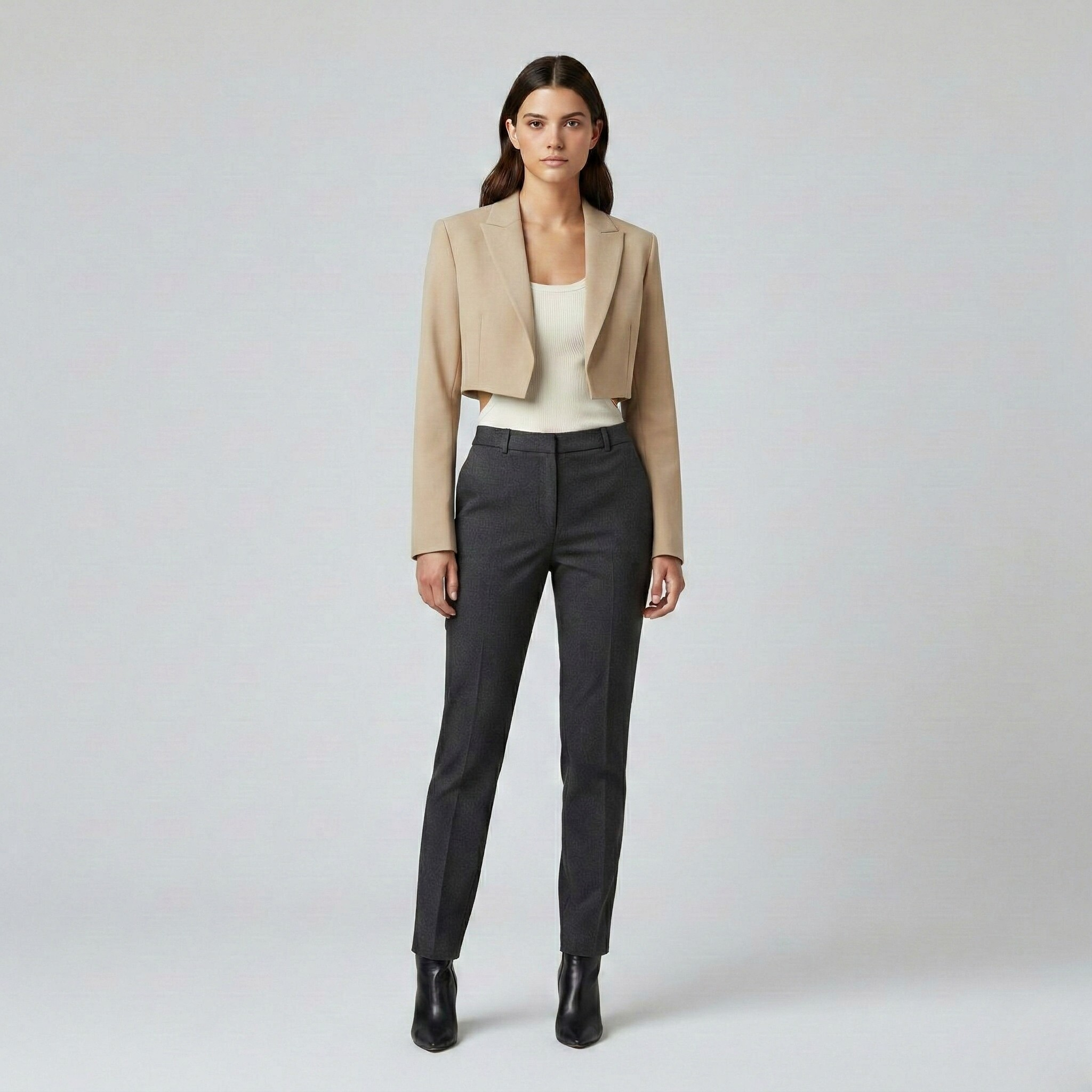 Tailored Cropped Open-Front Blazer