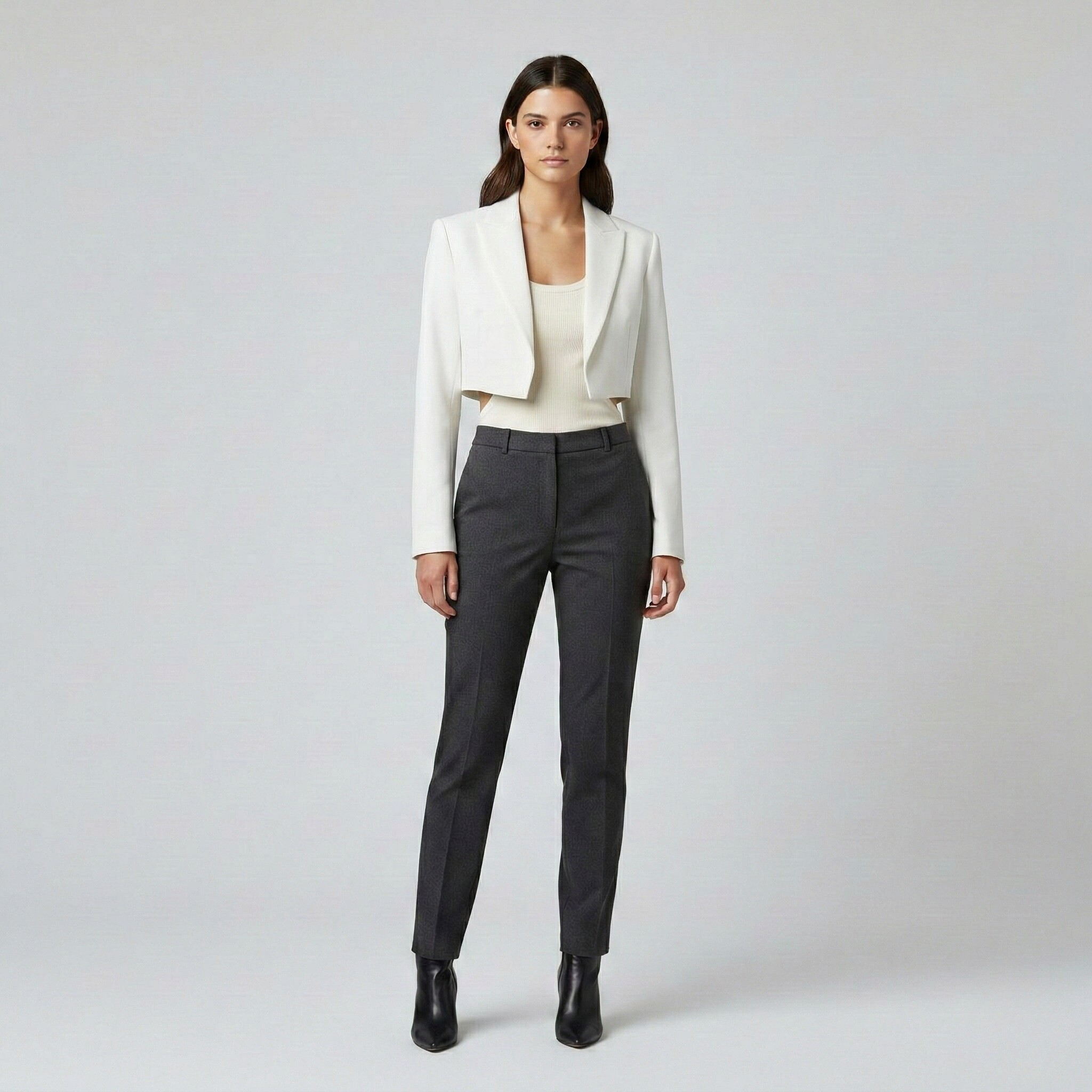 Tailored Cropped Open-Front Blazer
