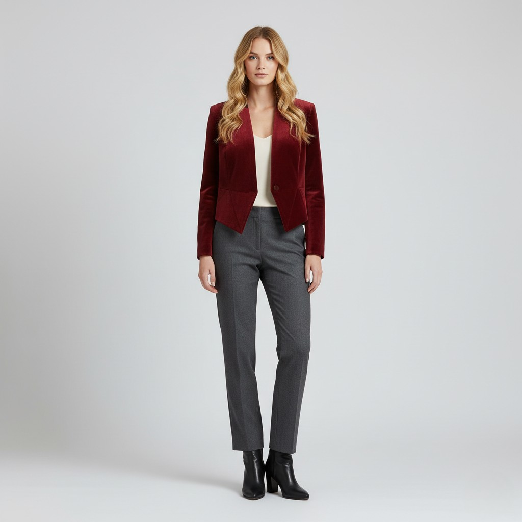 Velvet Cropped Tailored Blazer