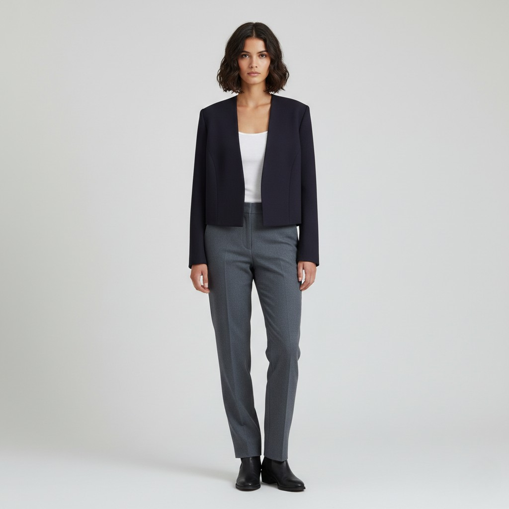 Collarless Cropped Tailored Jacket