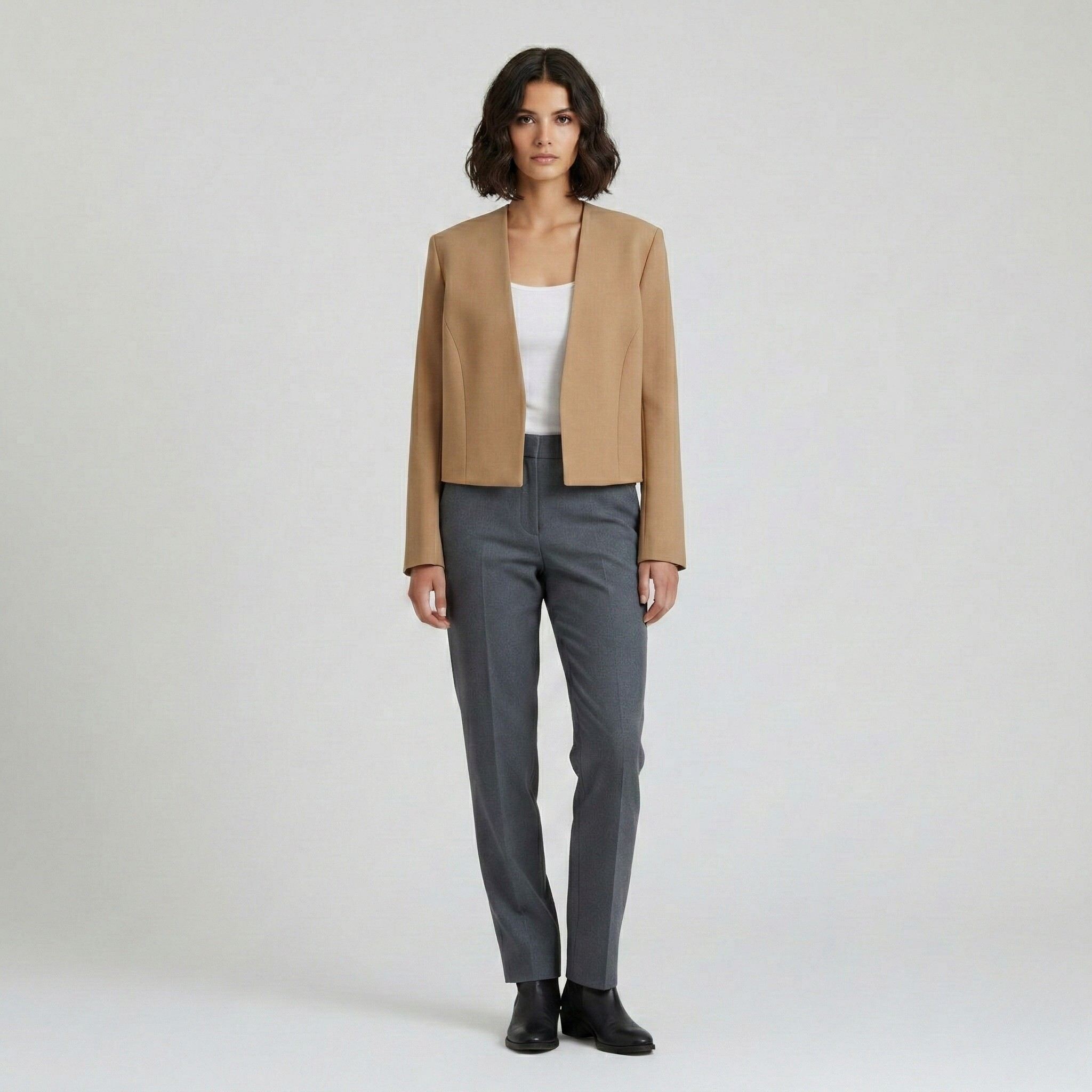 Collarless Cropped Tailored Jacket