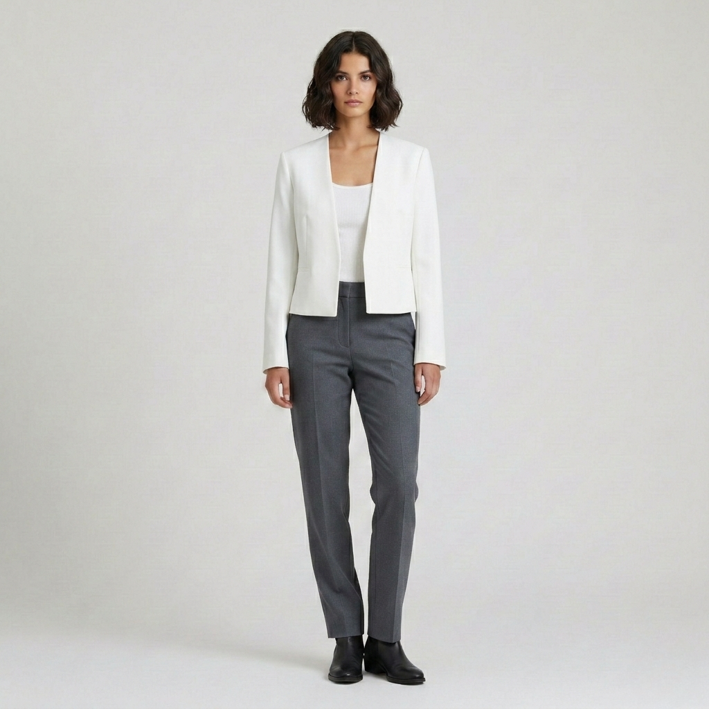Collarless Cropped Tailored Jacket