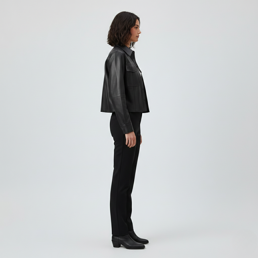 Cropped Leather Utility Shirt Jacket