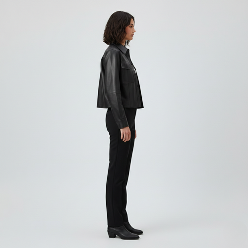 Cropped Leather Utility Shirt Jacket