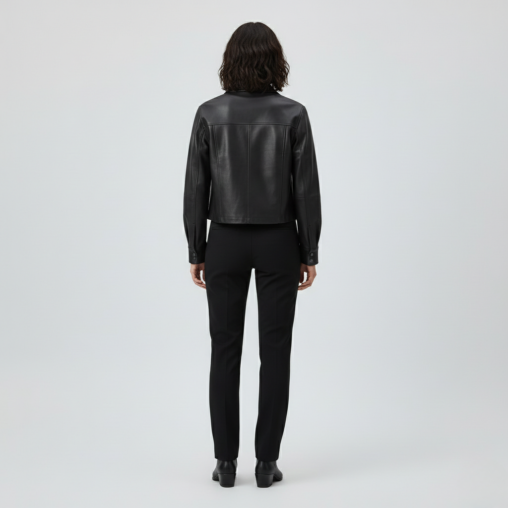 Cropped Leather Utility Shirt Jacket