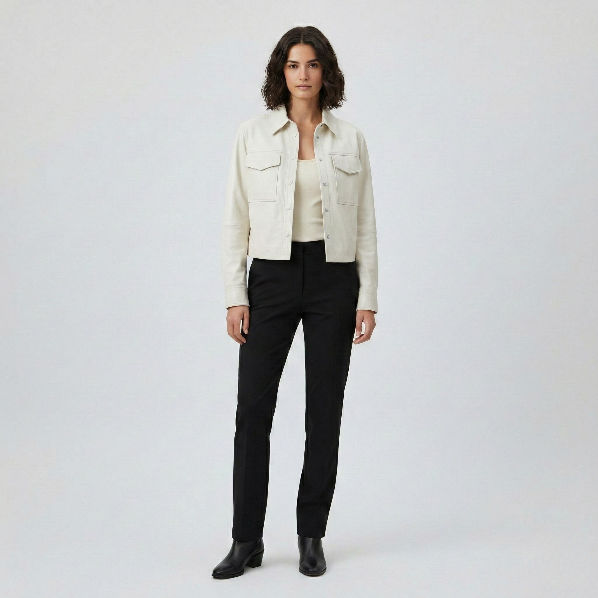 Cropped Leather Utility Shirt Jacket