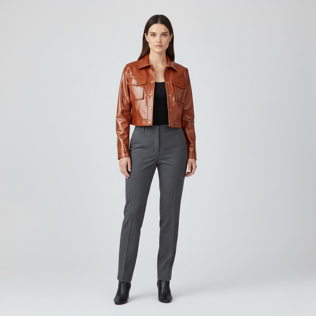 Cropped Leather Utility Jacket