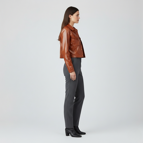 Cropped Leather Utility Jacket