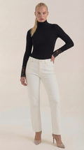 Beth Ribbed Lace-Cuff Turtleneck 0