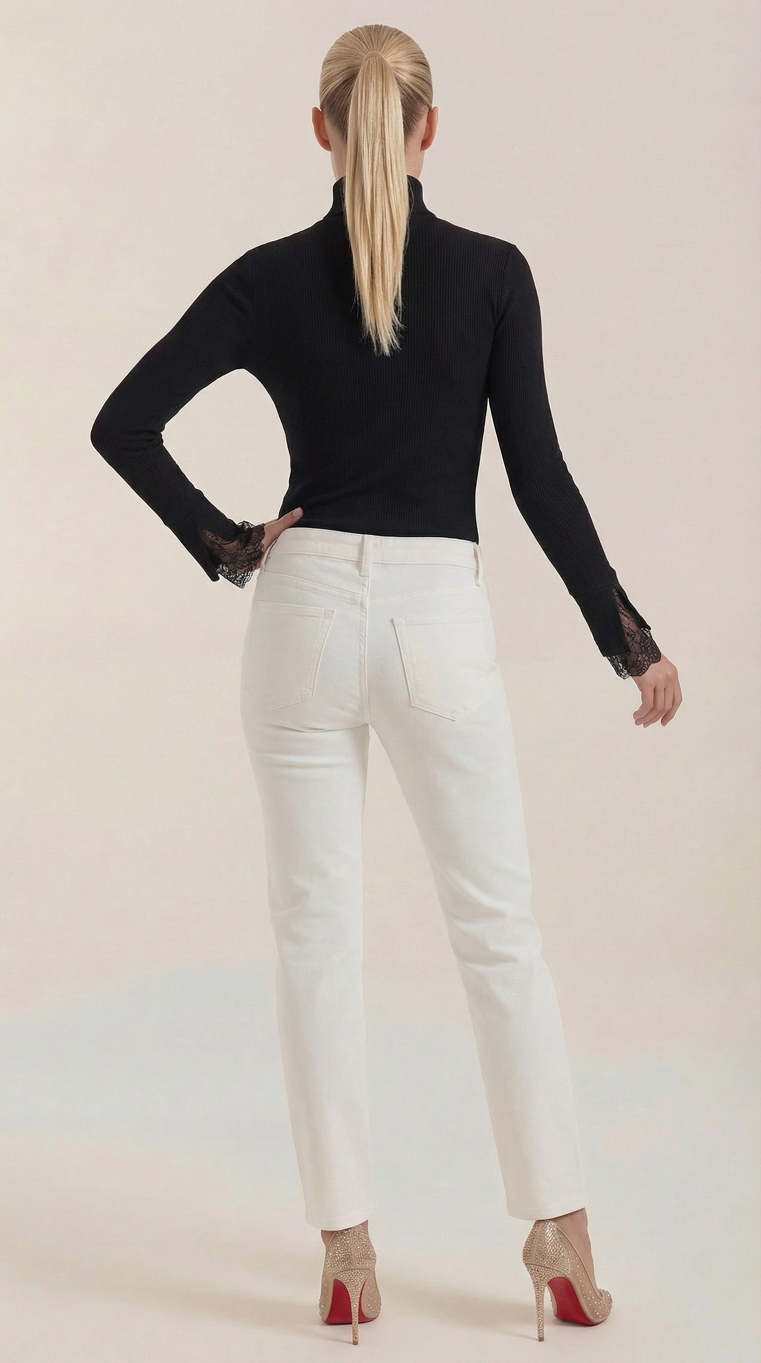 Beth Ribbed Lace-Cuff Turtleneck 3