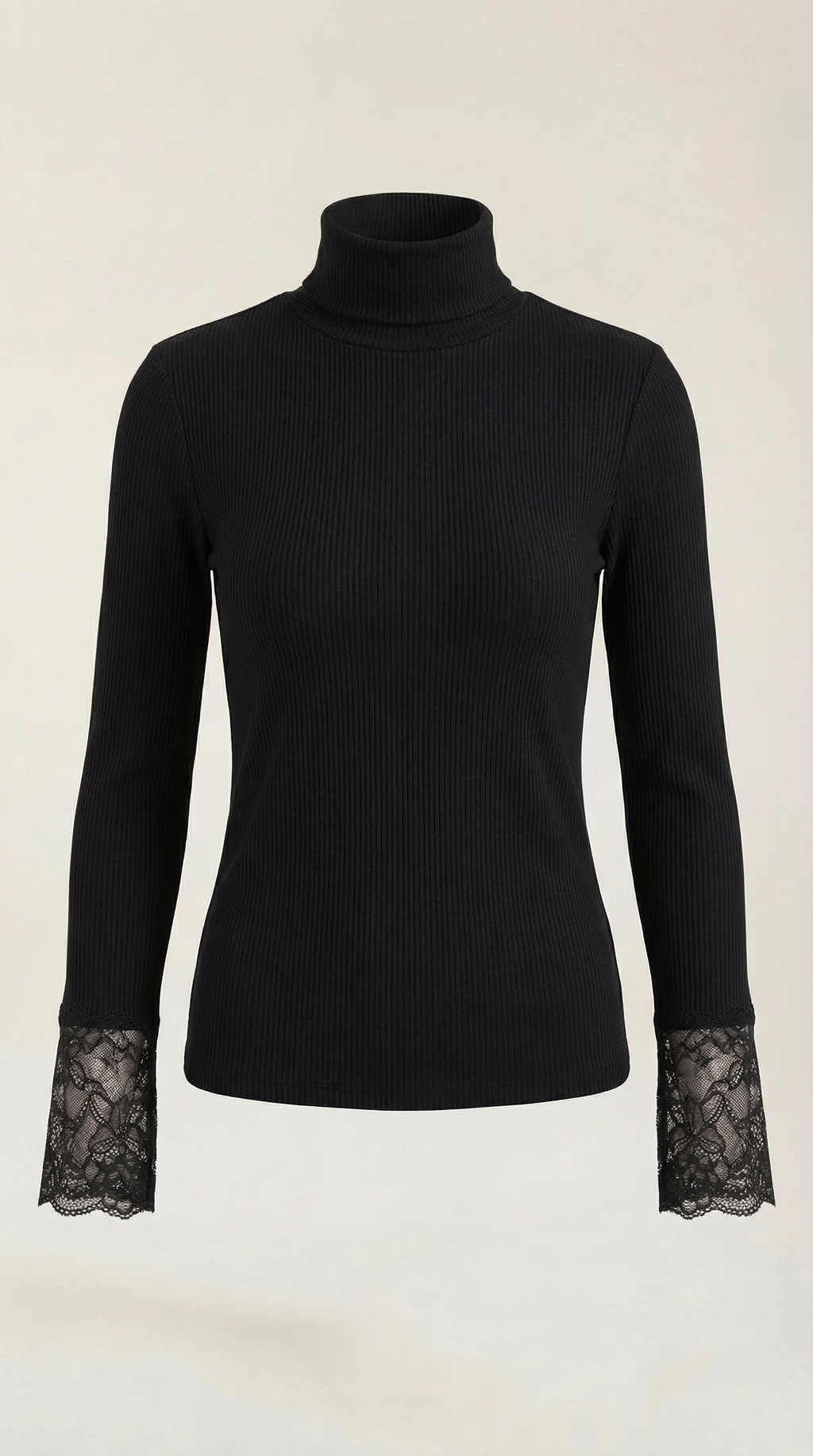 Beth Ribbed Lace-Cuff Turtleneck 4