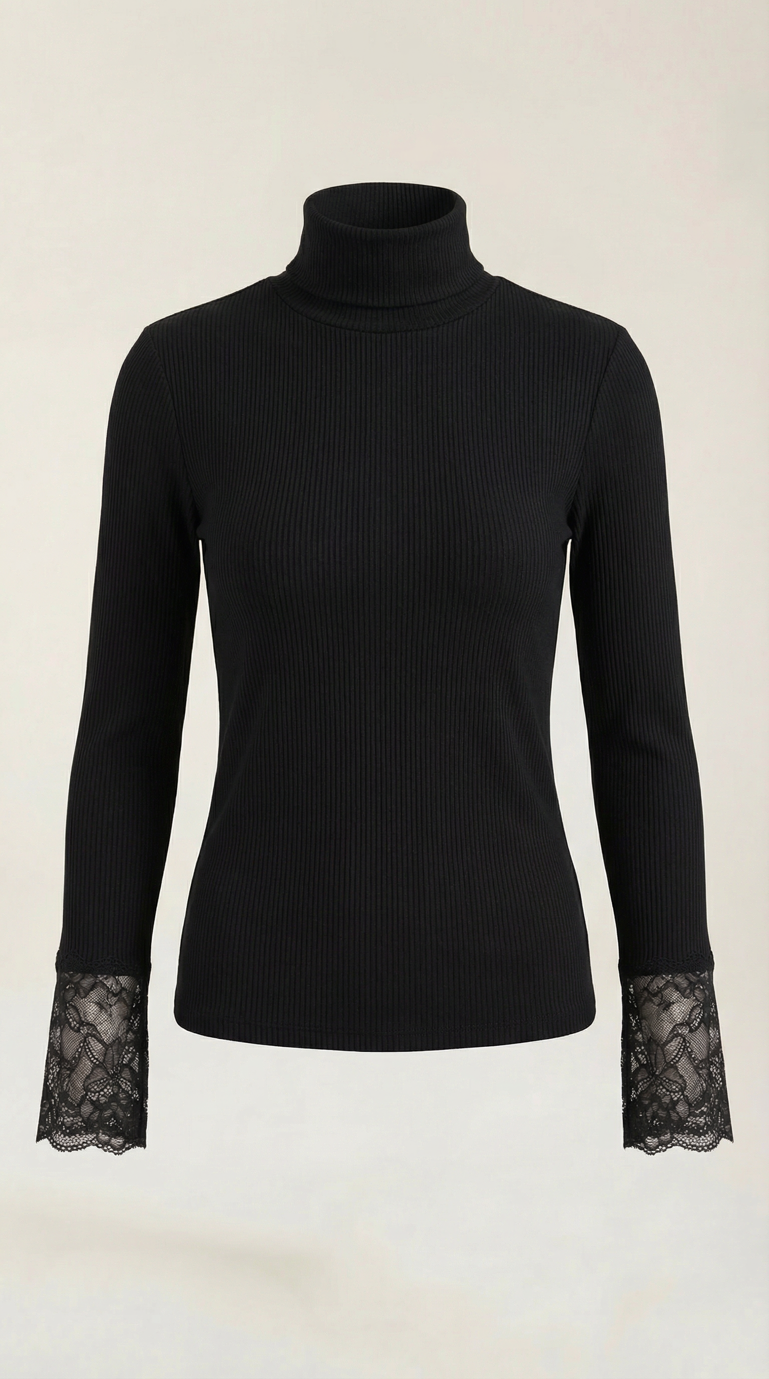 Beth Ribbed Lace-Cuff Turtleneck 4