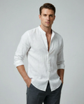 Cedar Men's Linen Shirt – Lightweight Stand-Up Collar for Summer Comfort 0