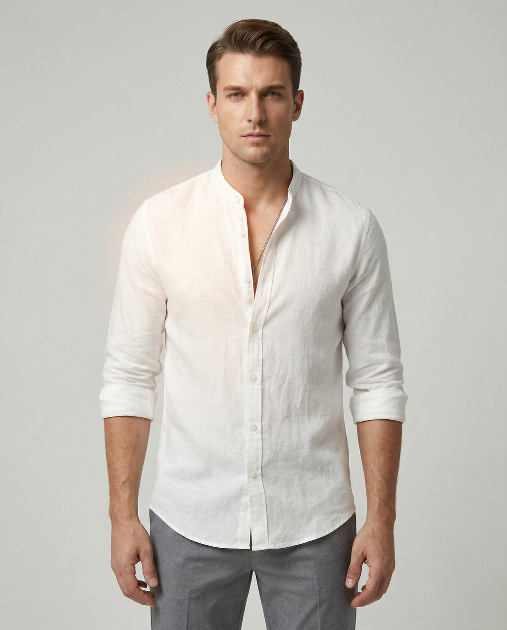 Cedar Men's Linen Shirt – Lightweight Stand-Up Collar for Summer Comfort 1