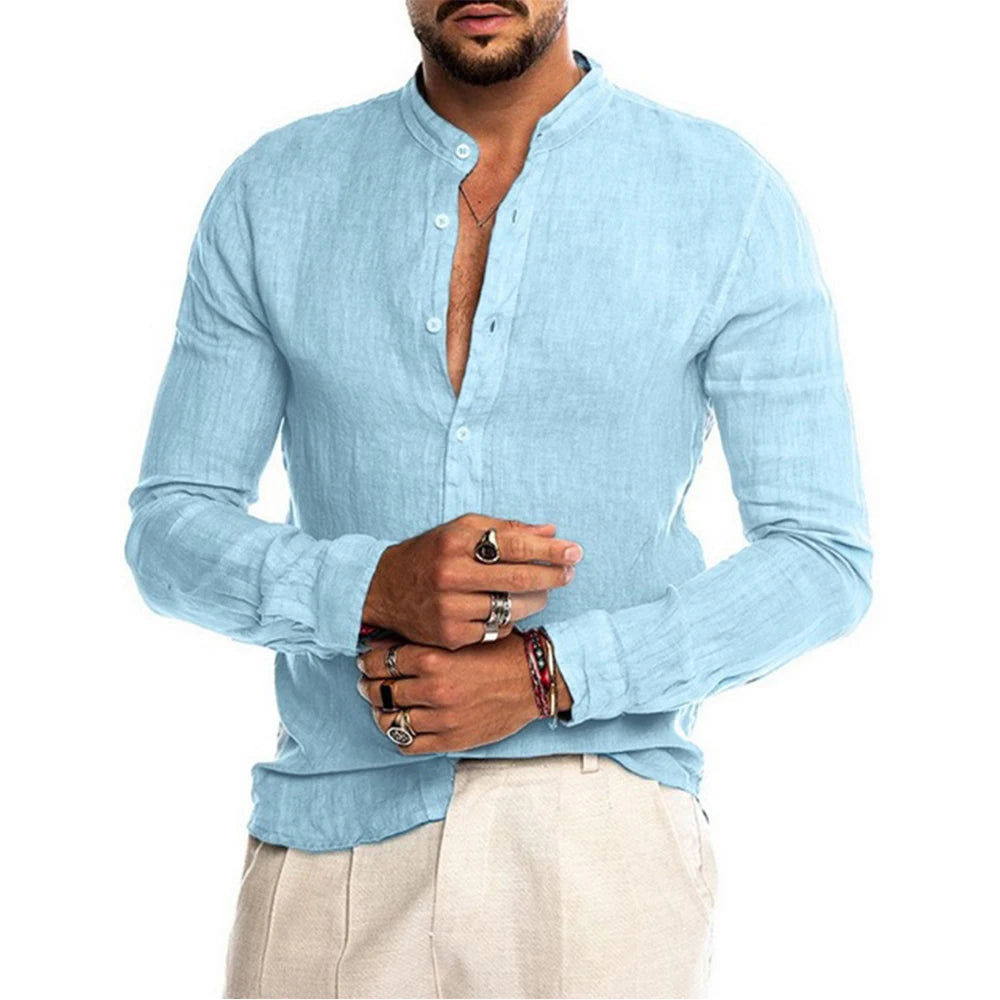 Cedar Men's Linen Shirt – Lightweight Stand-Up Collar for Summer Comfort 2