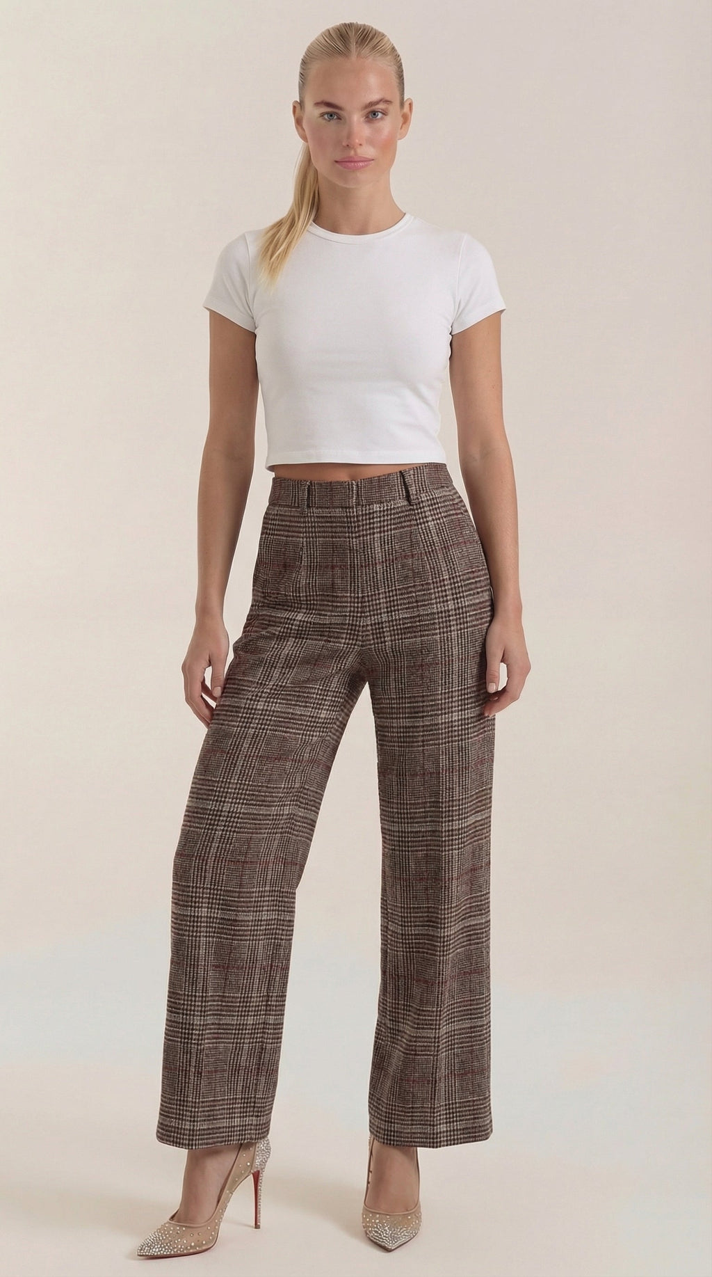Leigh High-Waisted Plaid Trousers 0