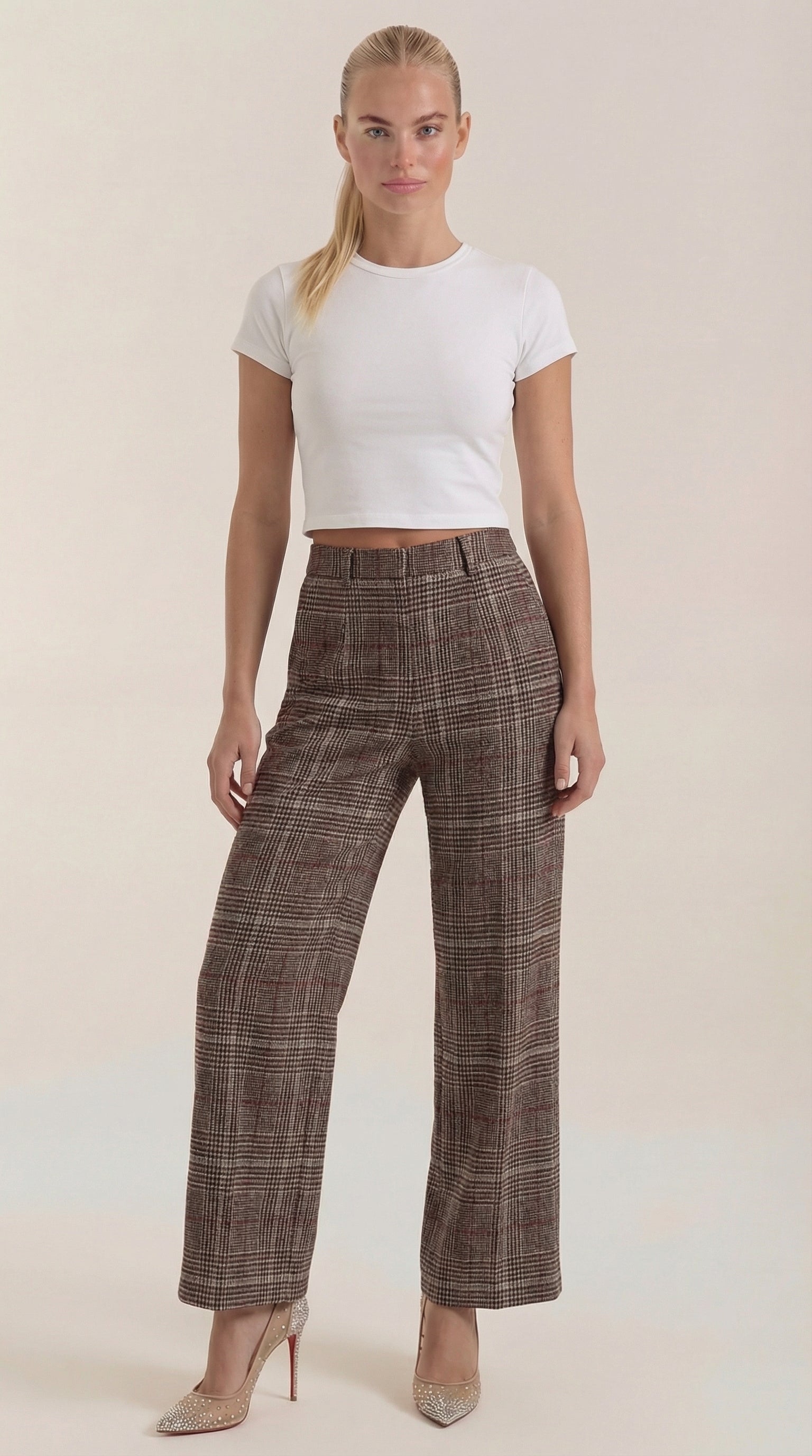 Leigh High-Waisted Plaid Trousers 0