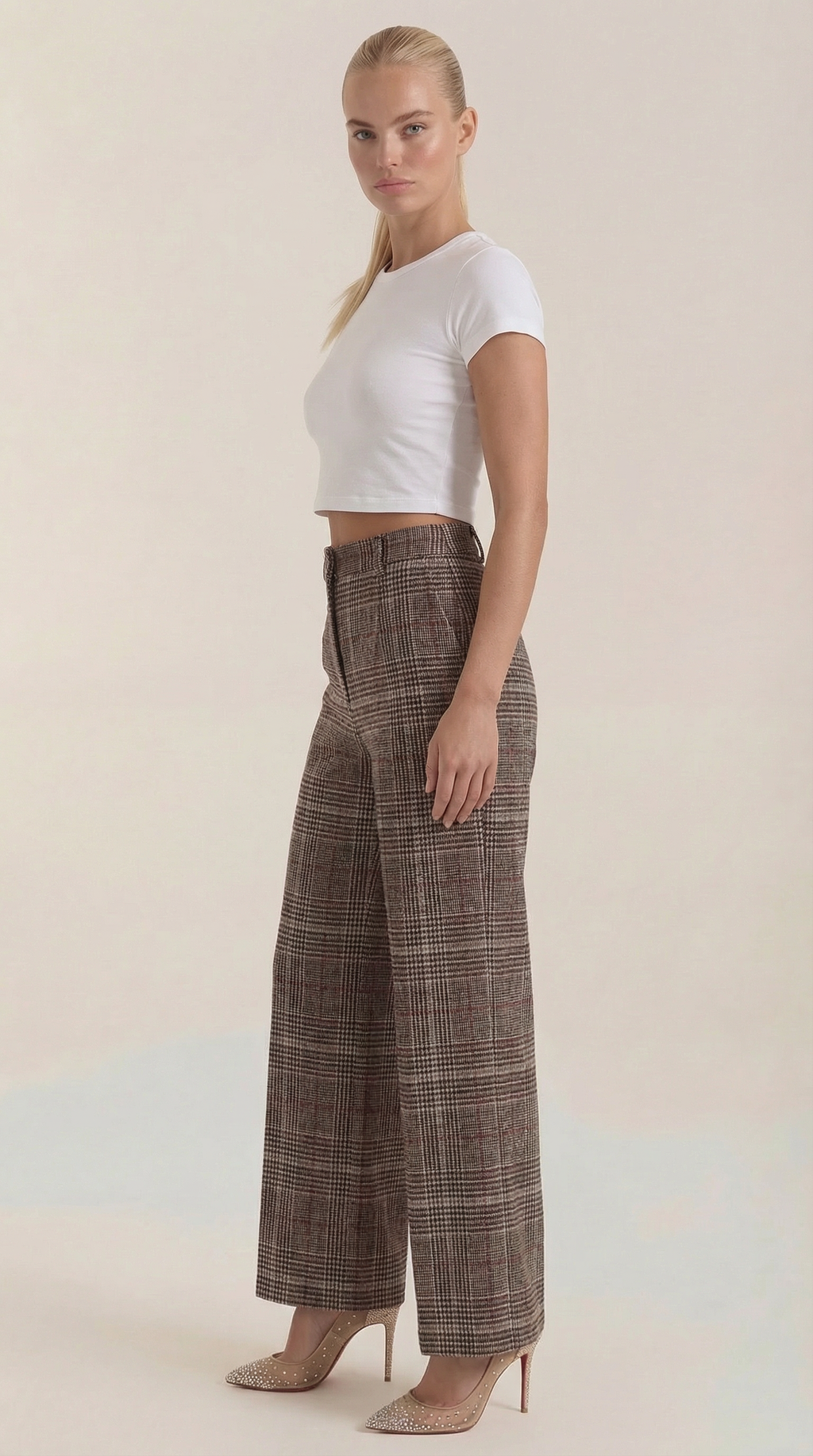 Leigh High-Waisted Plaid Trousers 1