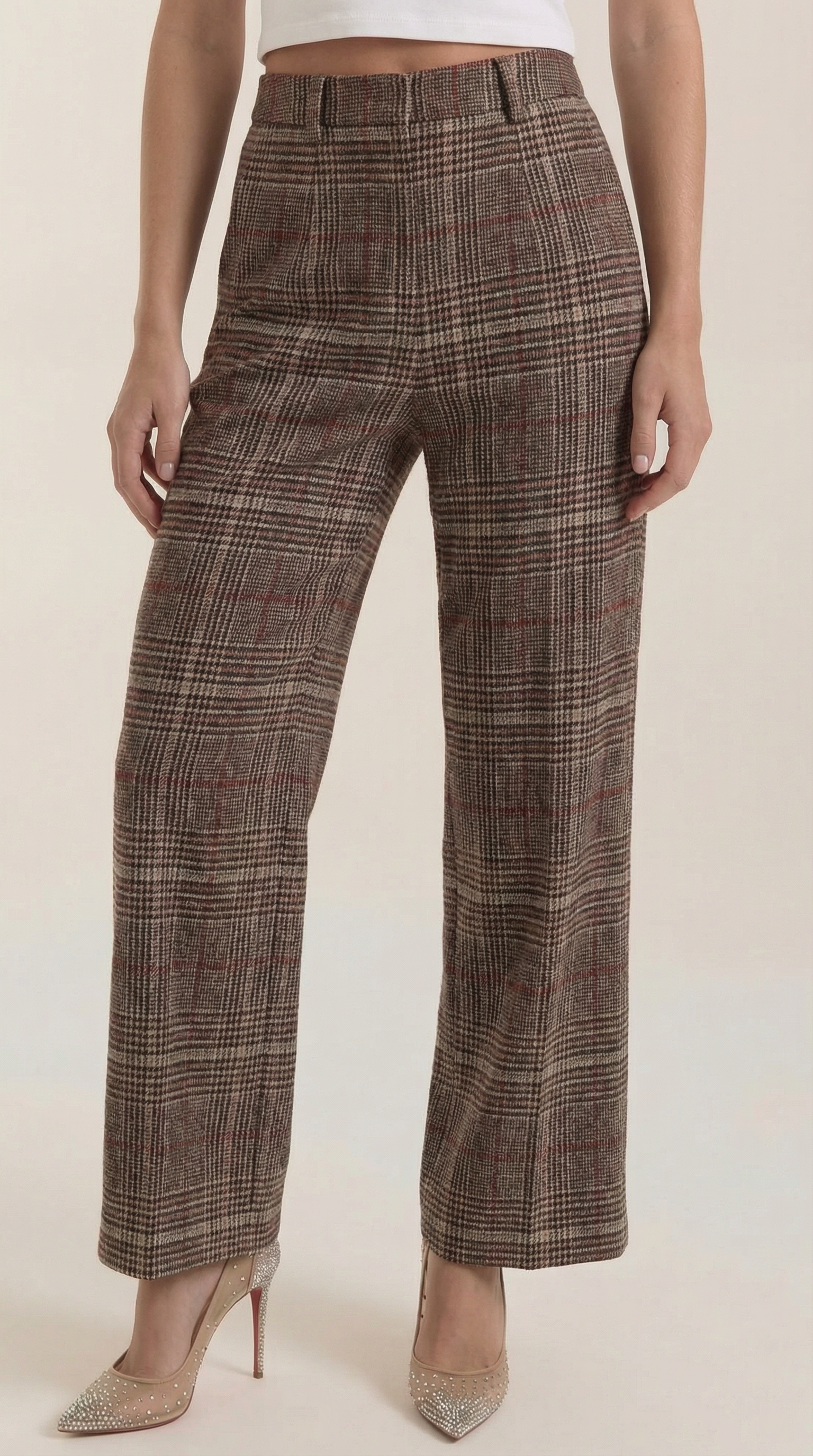 Leigh High-Waisted Plaid Trousers 2