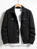 Men's Black Denim Jacket – Classic Lapel Design for Casual Style 0
