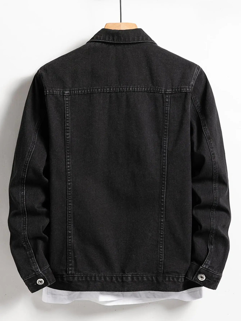 Men's Black Denim Jacket – Classic Lapel Design for Casual Style 5