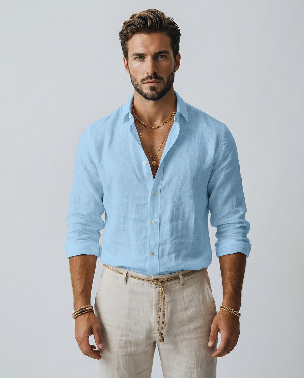 Men's Blue Casual Shirt – Breathable Cotton-Linen Blend for Summer Comfort 1