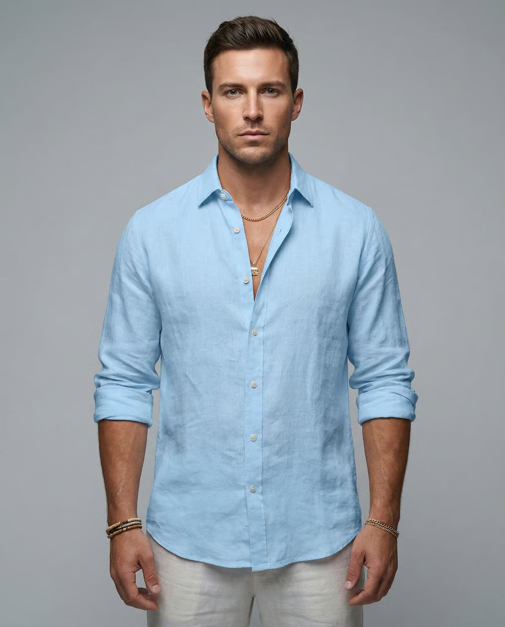 Men's Blue Casual Shirt – Breathable Cotton-Linen Blend for Summer Comfort 2