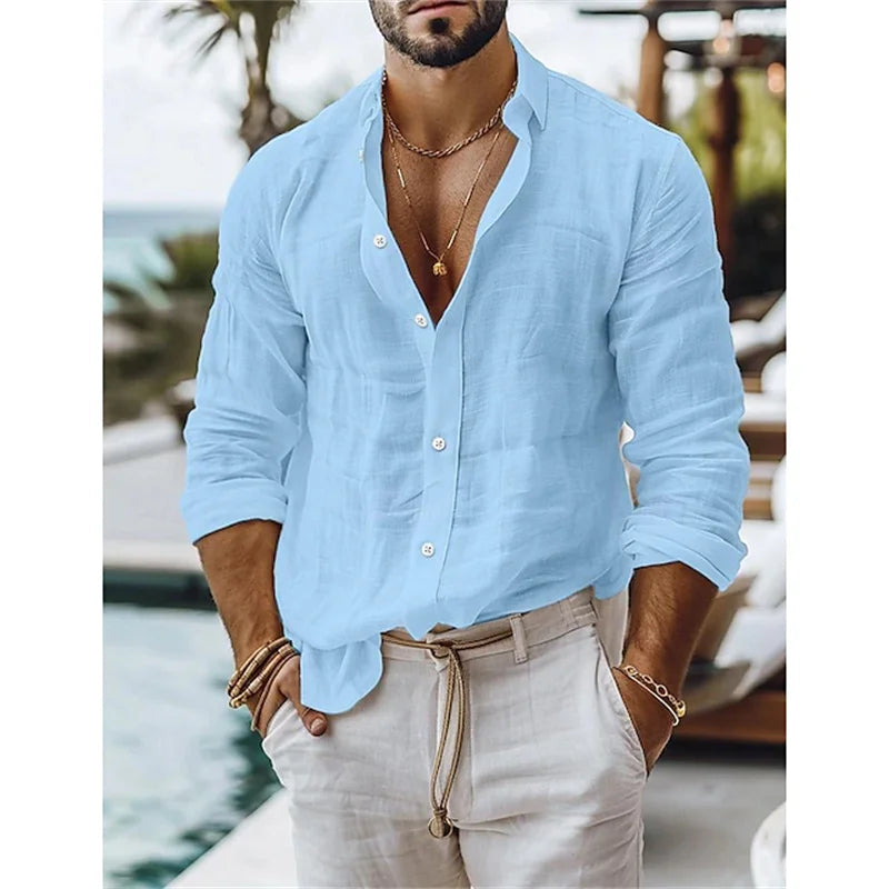 Men's Blue Casual Shirt – Breathable Cotton-Linen Blend for Summer Comfort 4