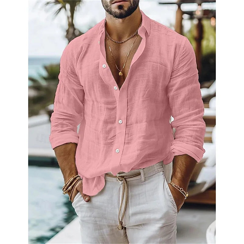 Men's Blue Casual Shirt – Breathable Cotton-Linen Blend for Summer Comfort 5