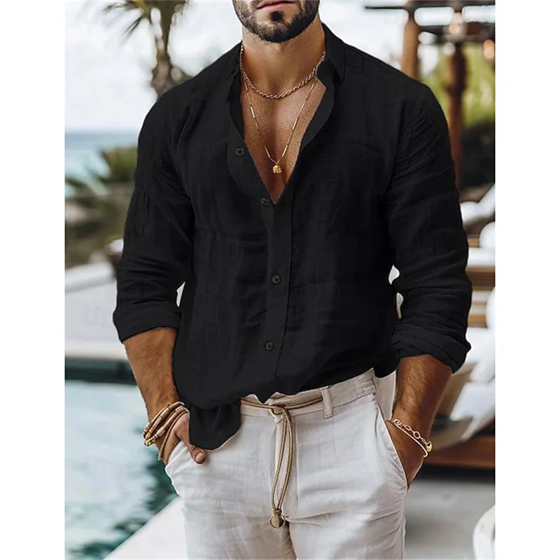 Men's Blue Casual Shirt – Breathable Cotton-Linen Blend for Summer Comfort 6