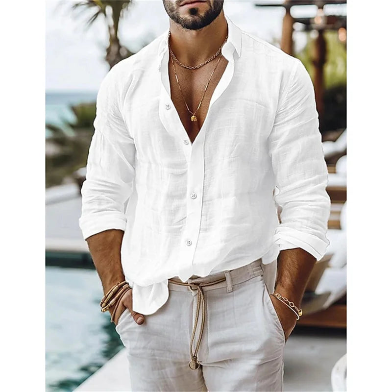 Men's Blue Casual Shirt – Breathable Cotton-Linen Blend for Summer Comfort 7