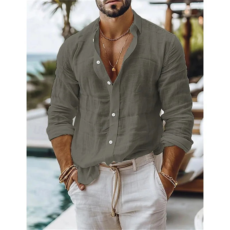 Men's Blue Casual Shirt – Breathable Cotton-Linen Blend for Summer Comfort 8